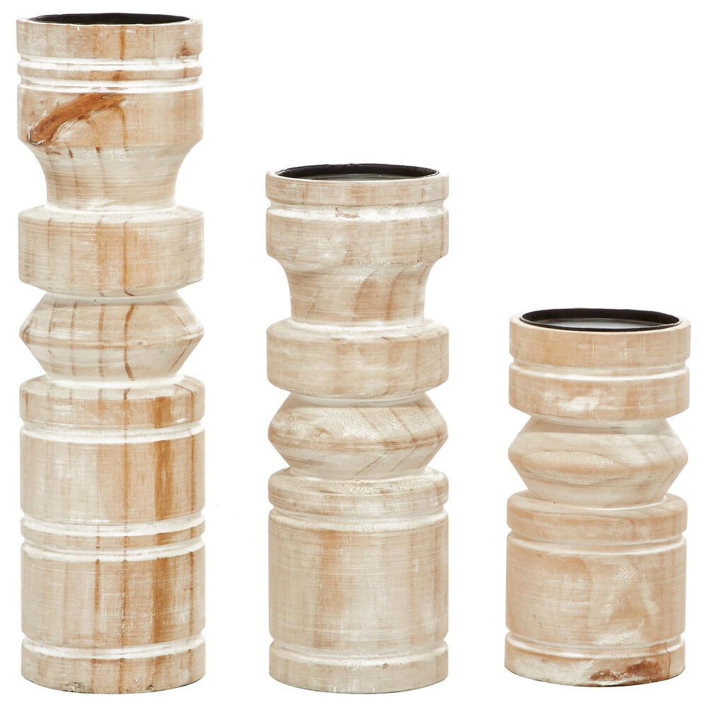 Maple and Jade Natural Wood Candle Holders in Brown (Set of 3), , large