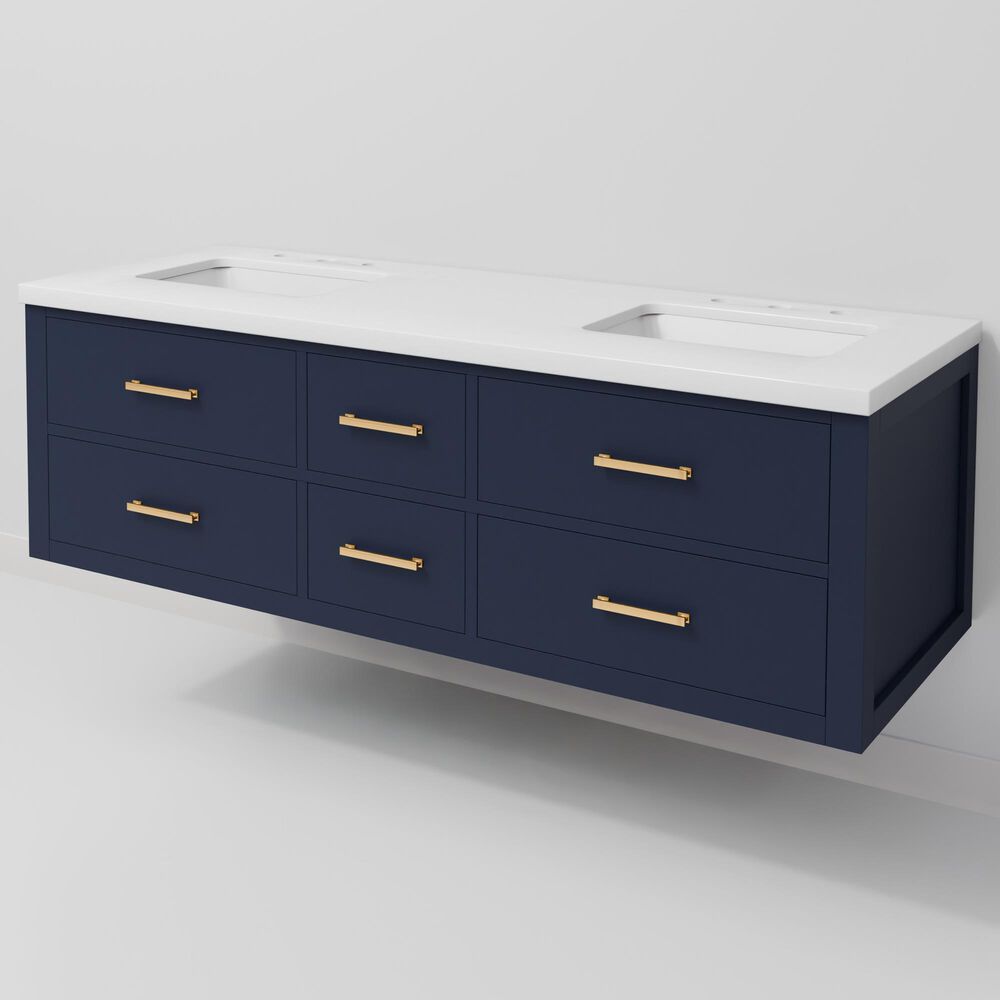 Lexora Home Castor 60" Double Bathroom Vanity in Blue with 2 cm White Quartz Top and Rectangular Sinks, , large