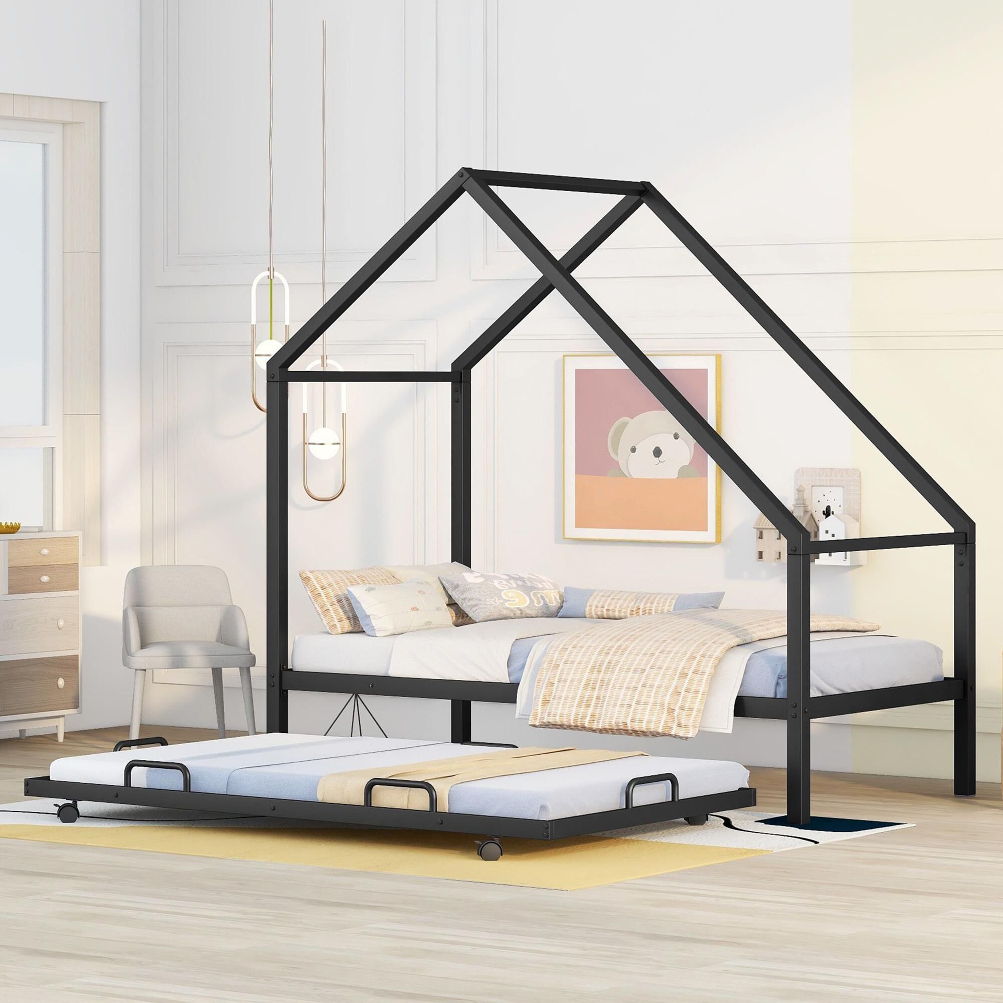 Brionna twin canopy bed with trundle deals