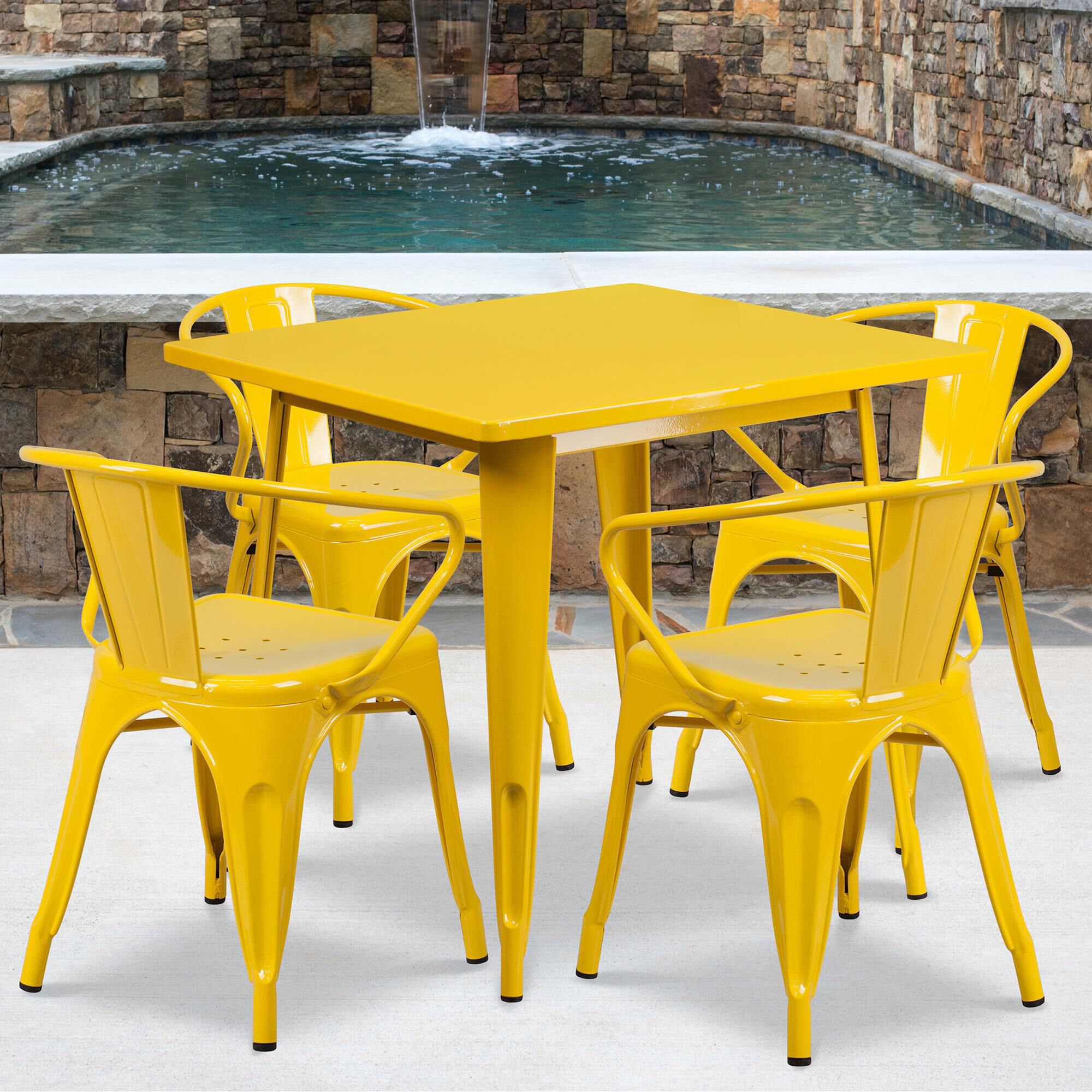 Flash Furniture 5 Piece Bistro Table Set in Yellow NFM