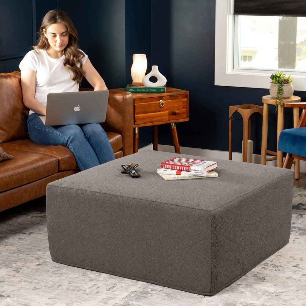 Jaxx Fairlie Boucle Fabric Ottoman in Dark Grey, , large
