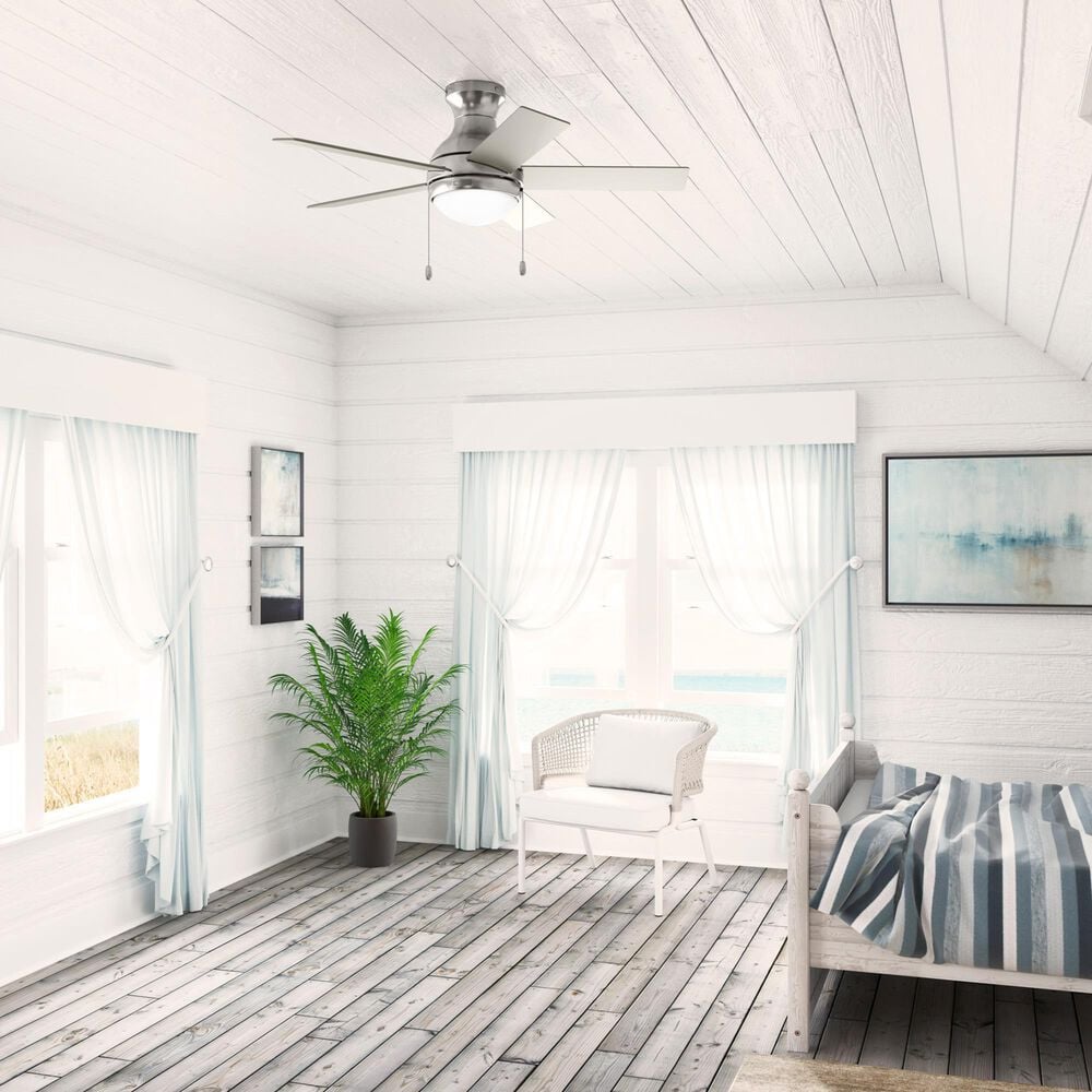 Hunter Aren Low Profile 44&quot; Ceiling Fan with LED Lights in Brushed Nickel, , large