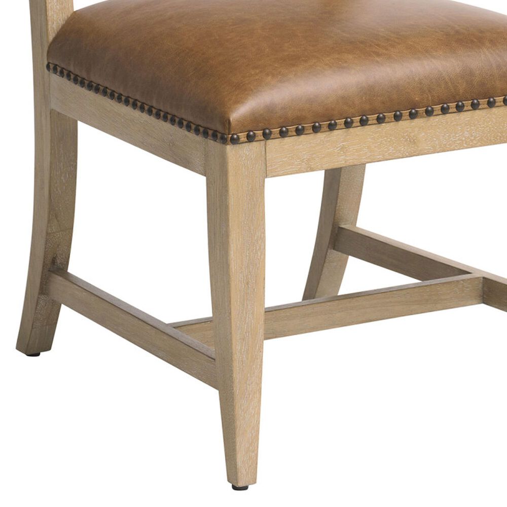 Lexington Home Brands Montecito Colburn Side Chair with Saddleback Cushion in Light Chestnut Leather and Ivory Finish, , large