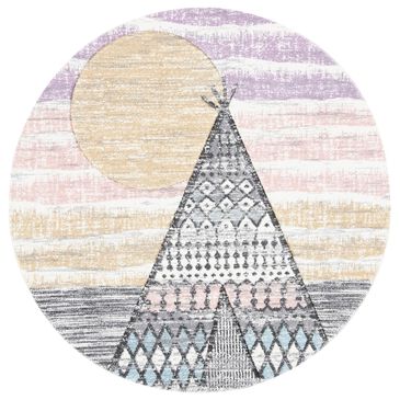 Safavieh Carousel Outer Space 3" Round Grey and Pink Kids  Area Rug, , large