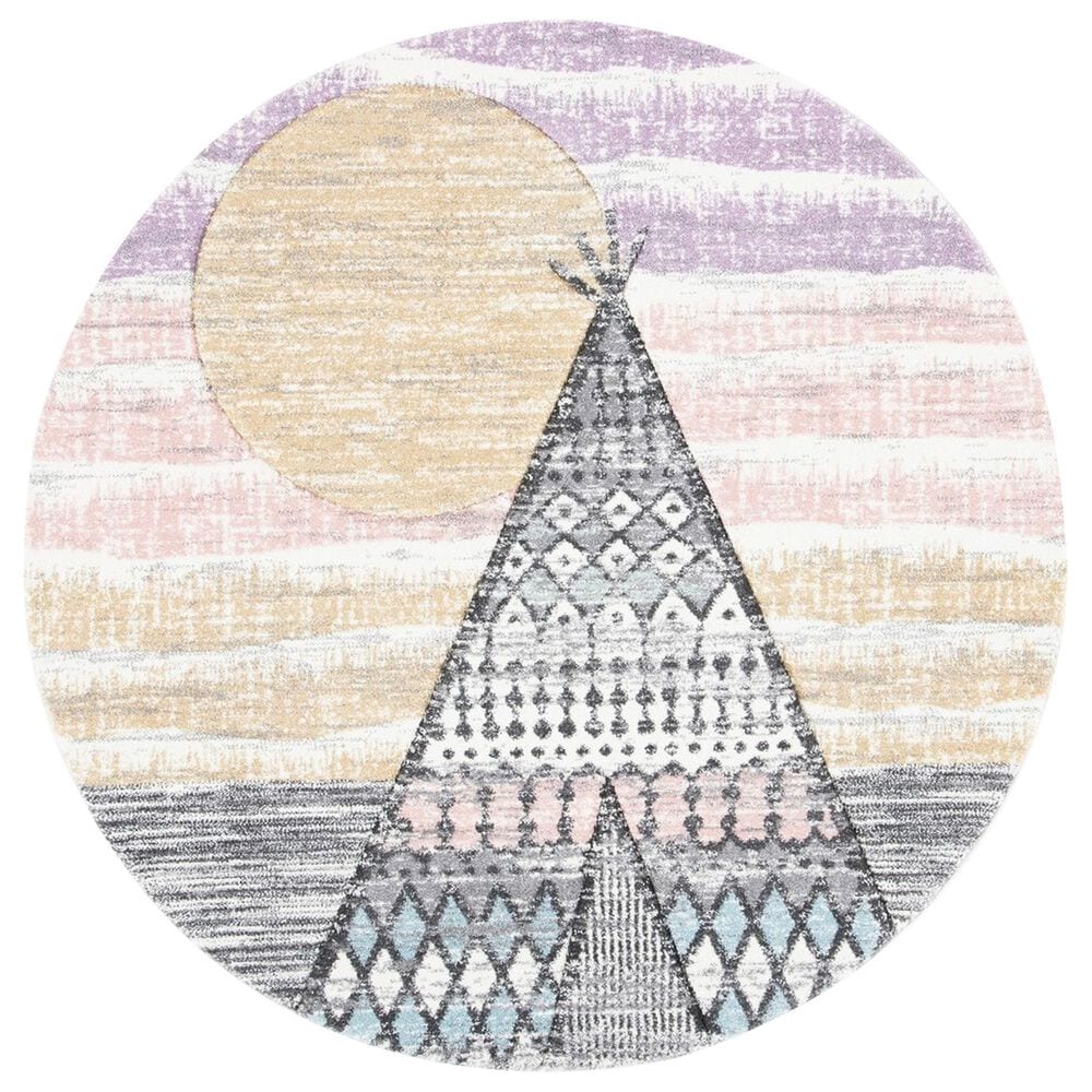Safavieh Carousel Outer Space 3" Round Grey and Pink Kids Area Rug, , large