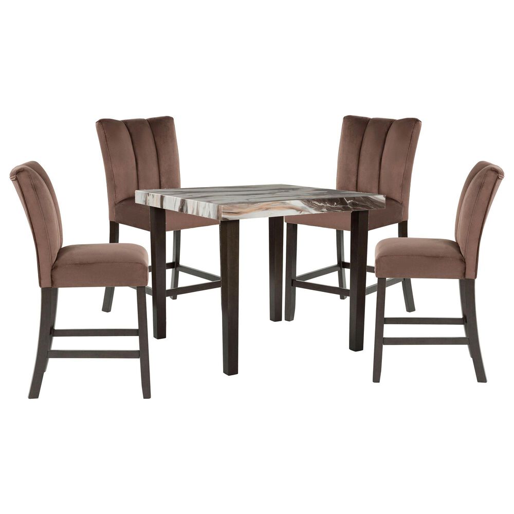 Ashley Jeshina 5-Piece Counter Height Dining Set in White, Dark Brown and Beige, , large