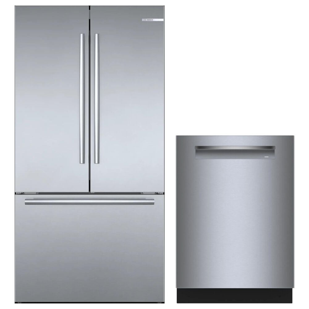 Bosch 2-Piece Kitchen Package with 20.8 Cu. Ft. 3-Door French Door Refrigerator and Pocket Handle Dishwasher in Stainless Steel, , large