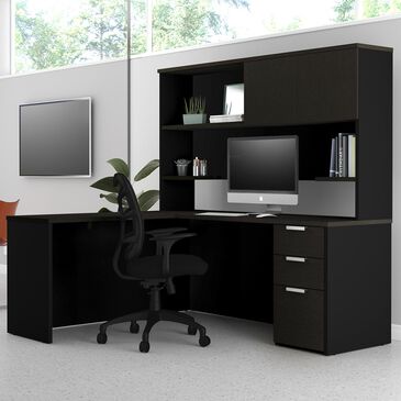 Bestar Pro-Concept Plus L-Desk with Hutch in Deep Grey and Black, , large