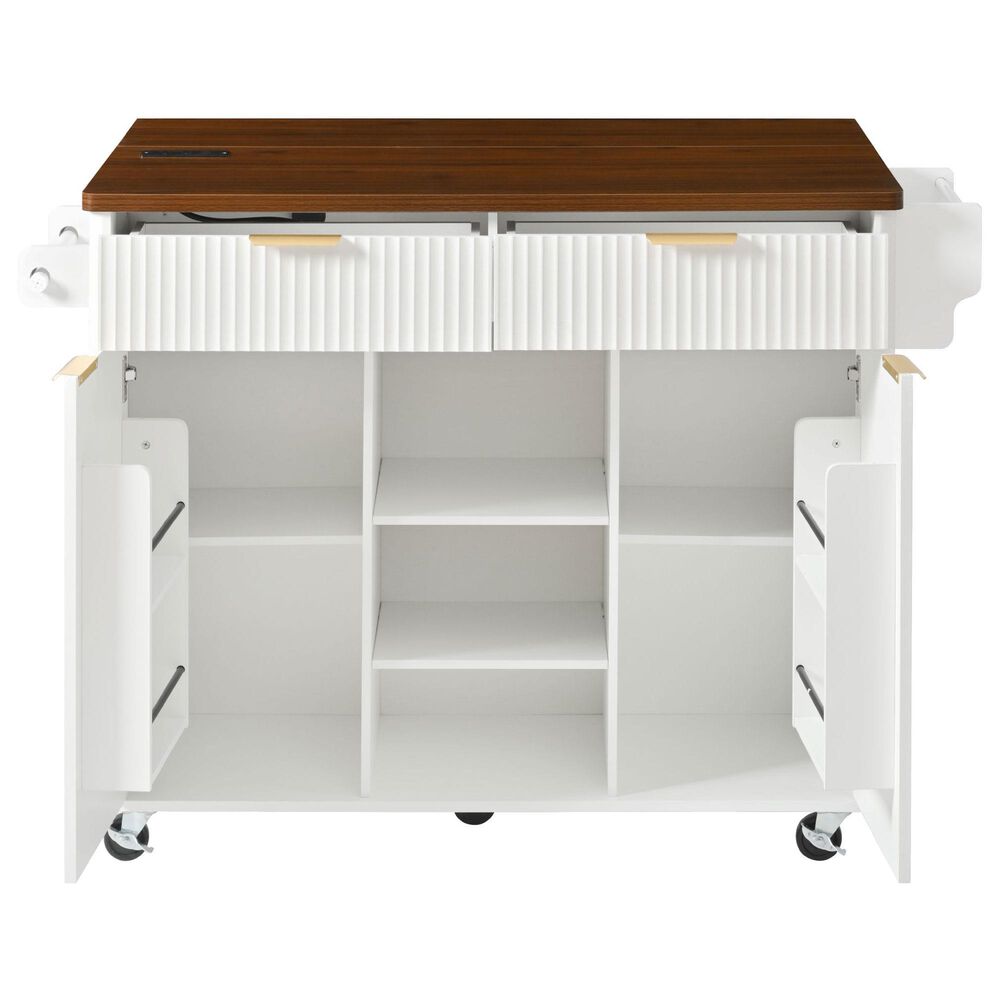 HOMLUX 52" Fluted Kitchen Island with Drop Leaf in White, , large