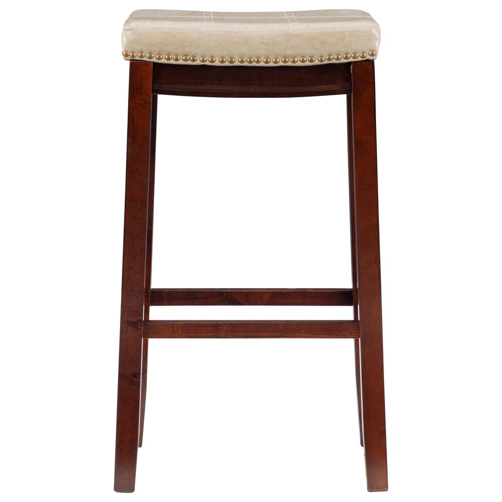 Linon Home Decor Claridge Bar Stool with Beige Cushion in Dark Brown, , large