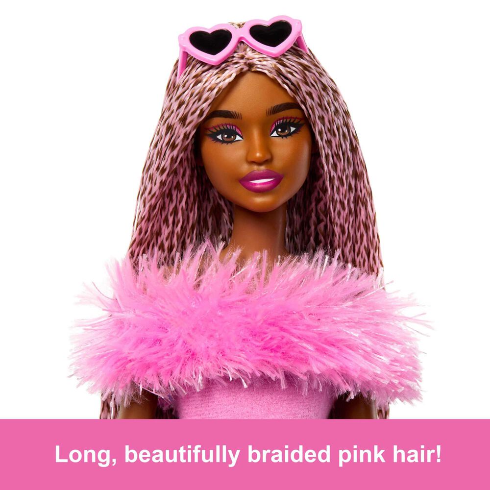 Barbie Deluxe Style Doll with Jumpsuit and Brown Braided Hair in Pink, , large