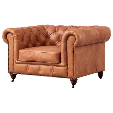 Crafters & Weavers Century Chesterfield Arm Chair in Light Brown, , large