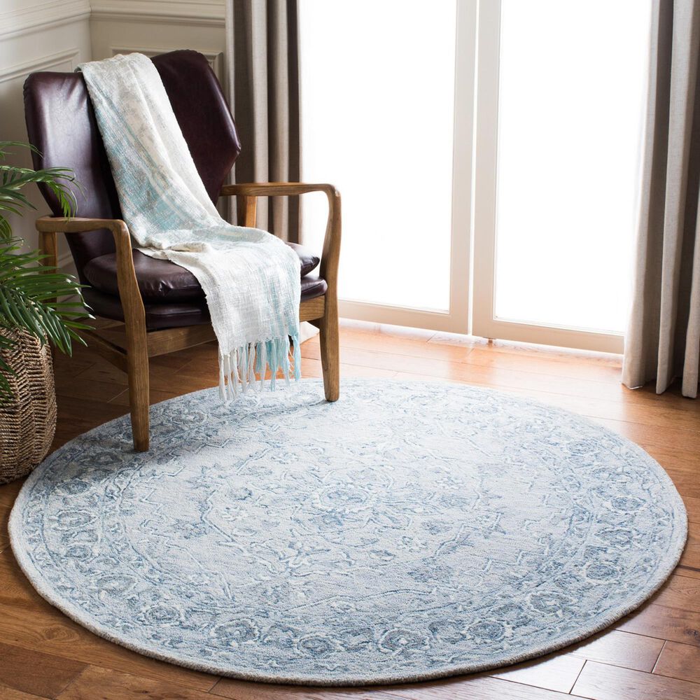 Safavieh Micro-Loop MLP504M 5&#39; Round Light Blue and Ivory Area Rug, , large