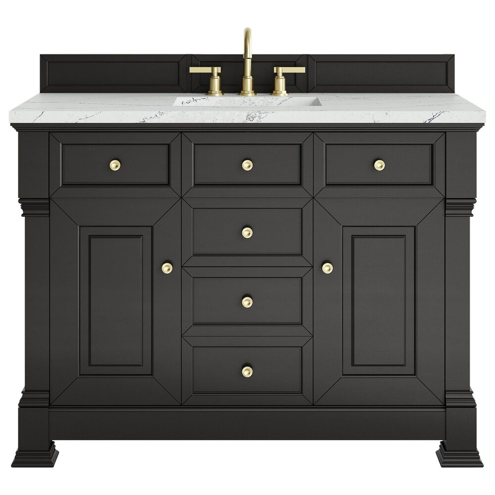 James Martin Vanities Brookfield 48&quot; Single Bathroom Vanity in Black Onyx with 3 cm Ethereal Noctis Quartz Top and Rectangular Sink, , large