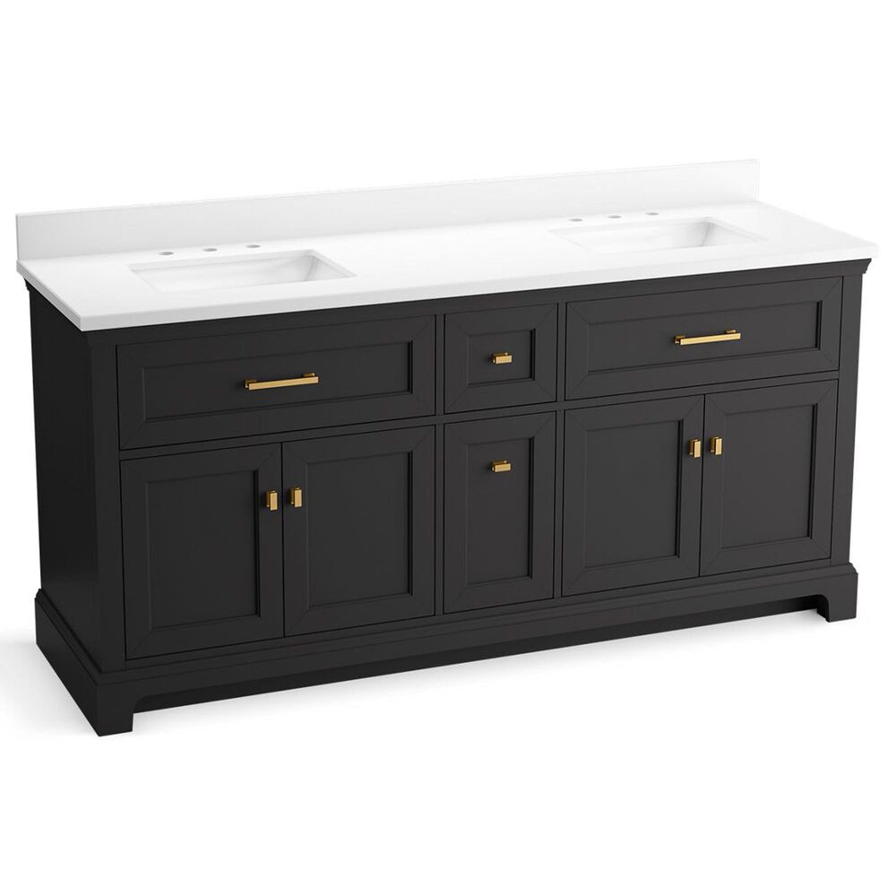Kohler Charlemont 72" Double Bathroom Vanity in Ferrous Grey with 3 cm White Quartz Top and Rectangular Sinks, , large