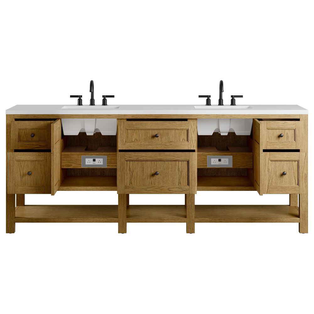 James Martin Breckenridge 84" Double Bathroom Vanity in Light Natural Oak with 3 cm White Zeus Top and Rectangular Sinks, , large