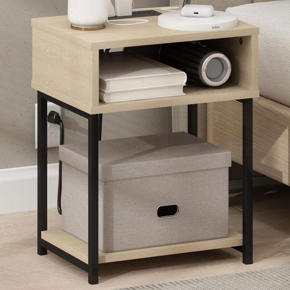 HOMLUX 19.7" 3-Tier End Table in Bauhaus Oak and Black, , large