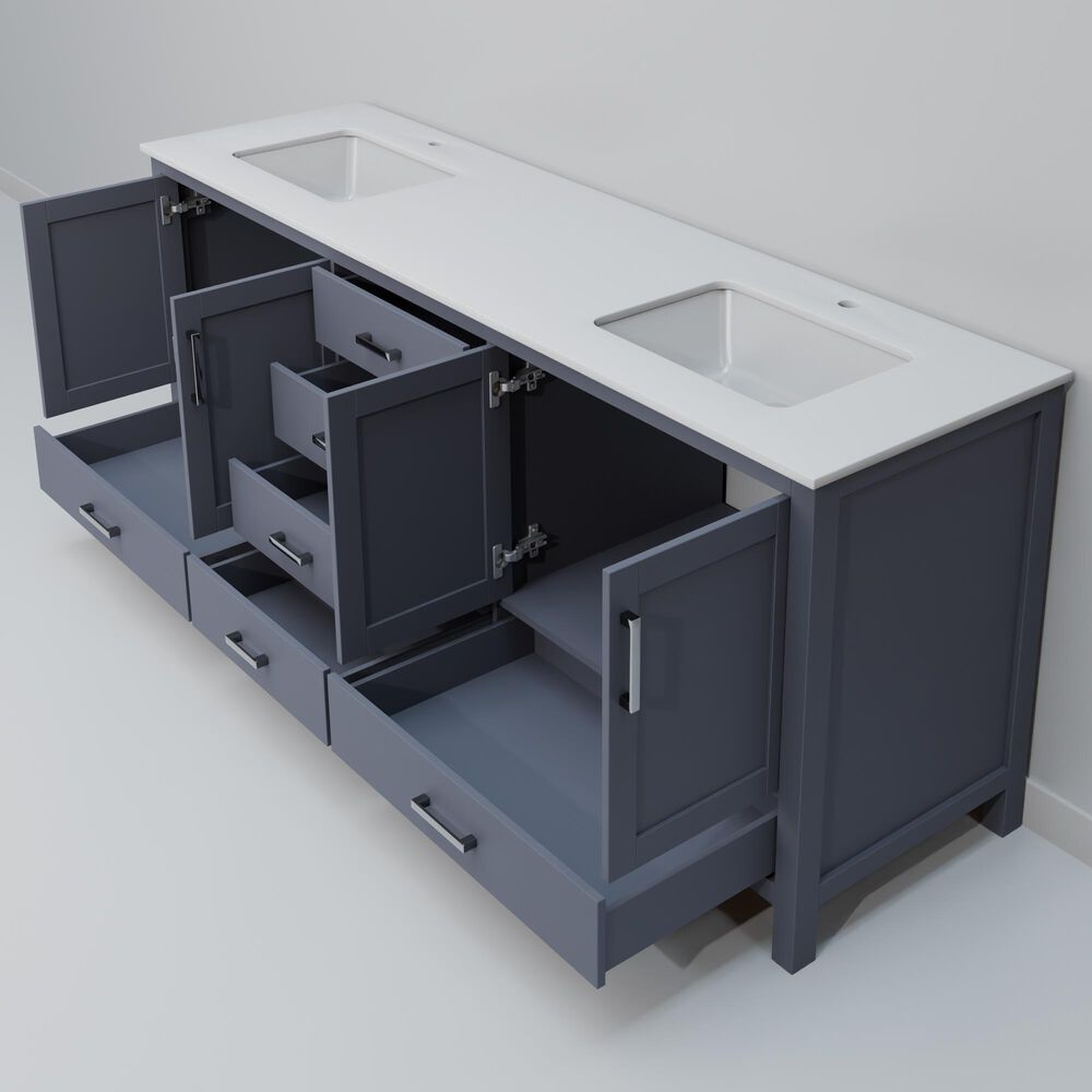 Lexora Home Jacques 72" Double Bathroom Vanity in Dark Grey with 2 cm White Cultured Marble Top and Rectangular Sinks, , large