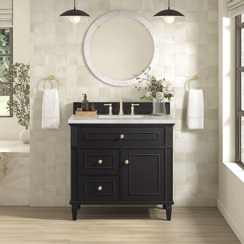 James Martin Vanities Lorelai 36&quot; Single Vanity in Black Onyx with 3 cm Victorian Silver Quartz Top, , large