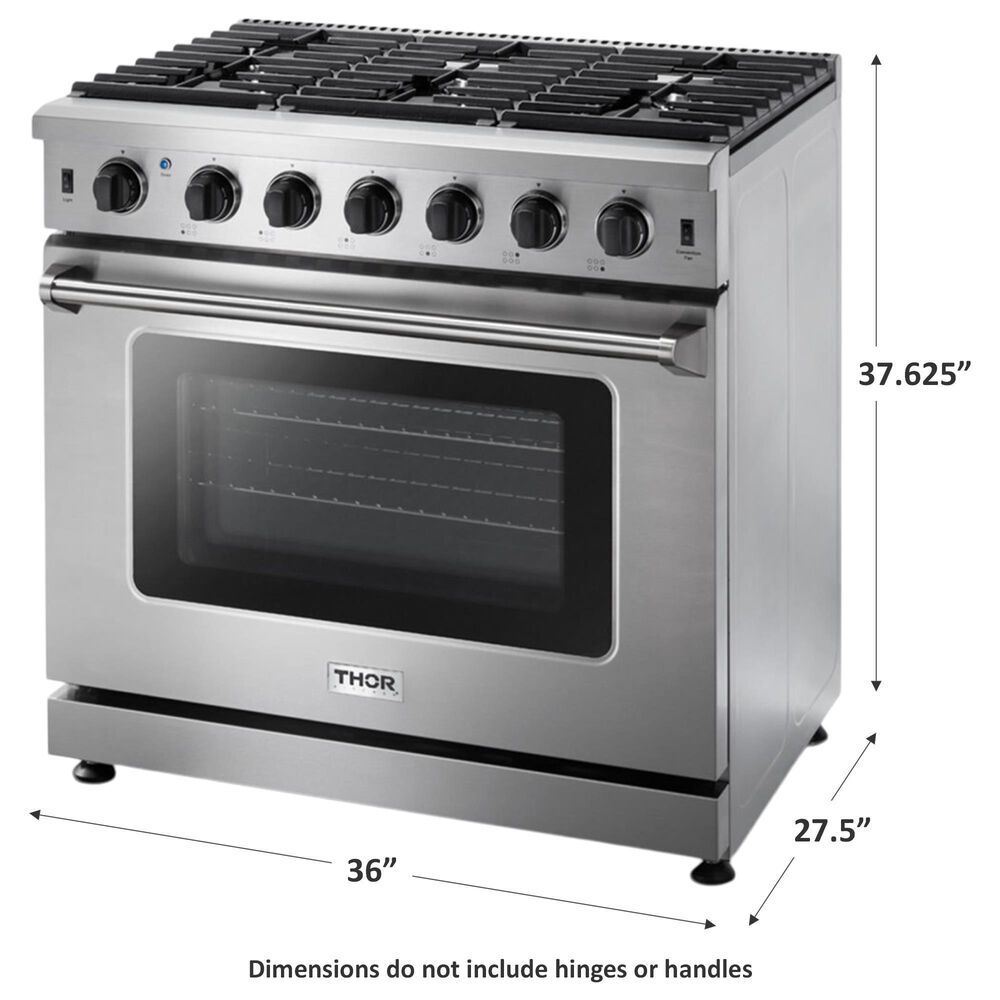 Thor Kitchen 36&quot; Freestanding Professional Liquid Propane Range with Storage Drawer in Stainless Steel, , large