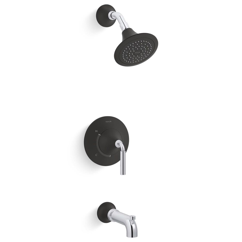 Kohler Tone Rite-Temp Bath and Shower Faucet Trim Kit in Polished Chrome and Matte Black, , large