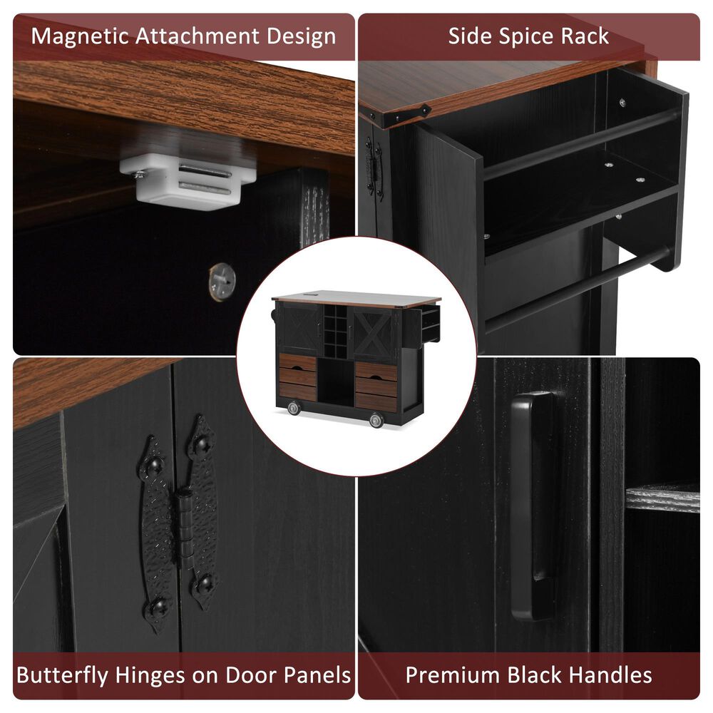 HOMLUX 54" Kitchen Island with Drop Leaf in Black, , large