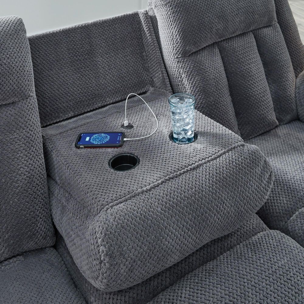 Ashley Observation Power Reclining Sofa with Drop Down Table in Steel Velvet, , large