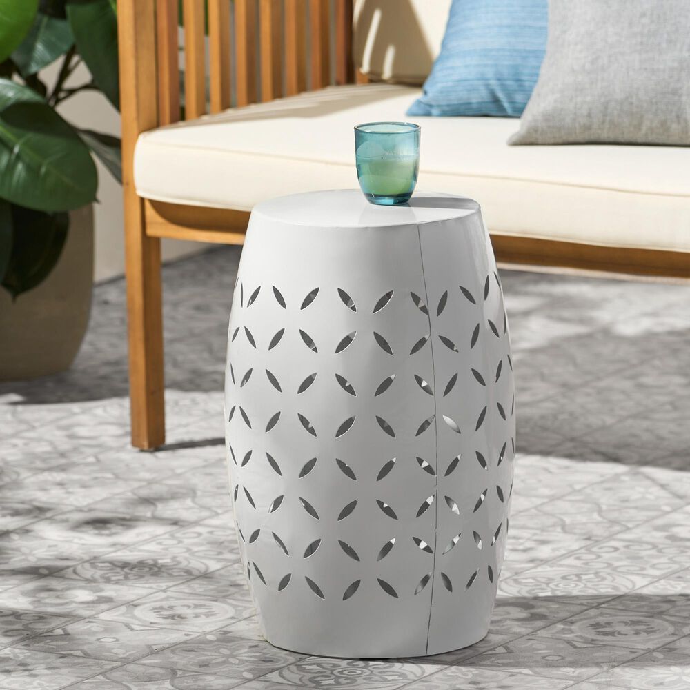 Hearth and Haven Lilac Outdoor Metal Side Table with Cylindrical Design in White, , large