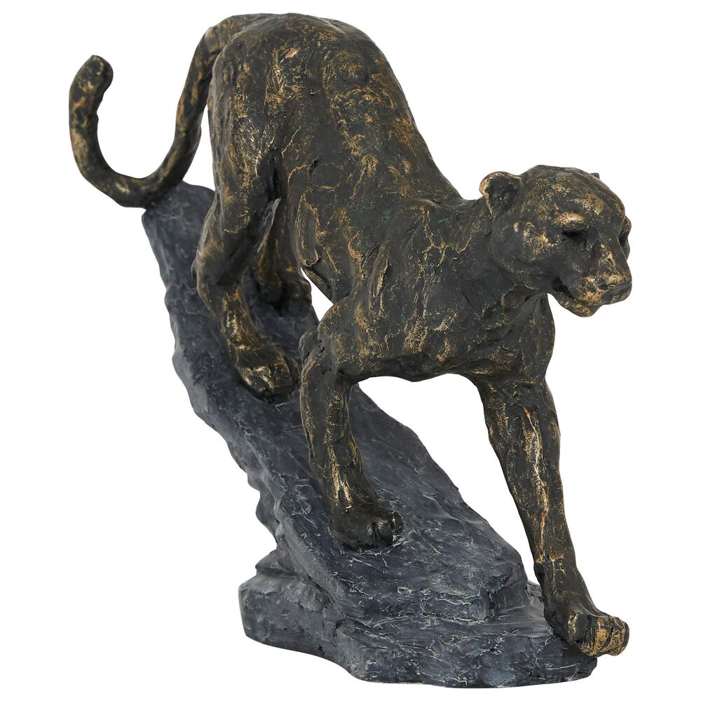 Maple and Jade 9" Rustic Leopard Sculpture in Distressed Black, Gold and Gray, , large