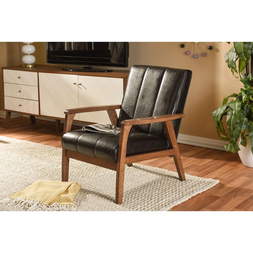 Baxton Studio Nikko Lounge Chair in Dark Brown, , large