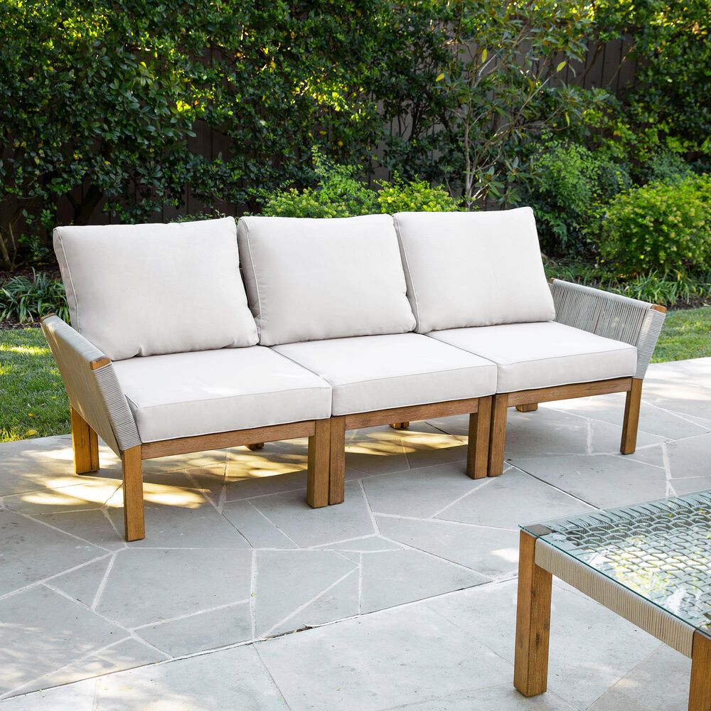 Southern Enterprises Brendina Outdoor 3-Seater Sofa in Oiled Acacia and Natural, , large