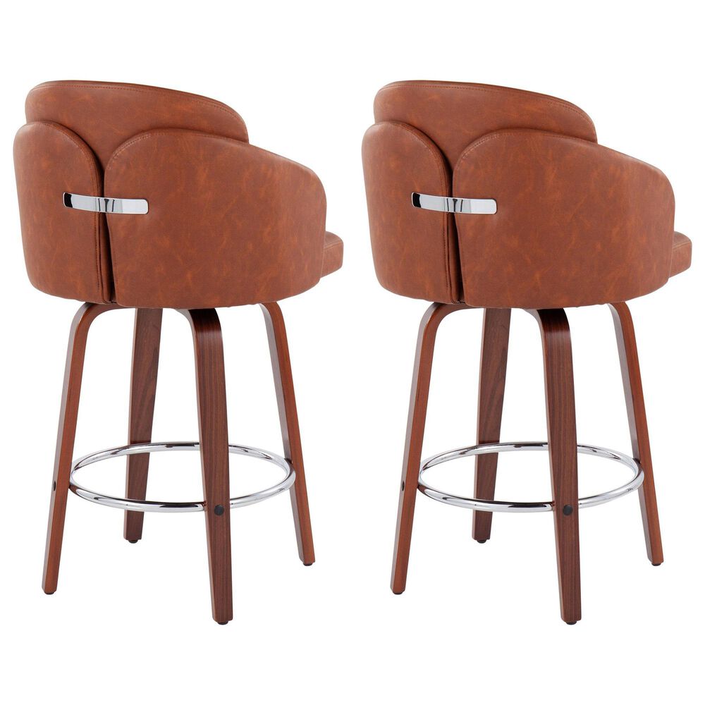 LumiSource Dahlia Swivel Counter Stool with Camel Upholstery in Walnut and Chrome (Set of 2), , large