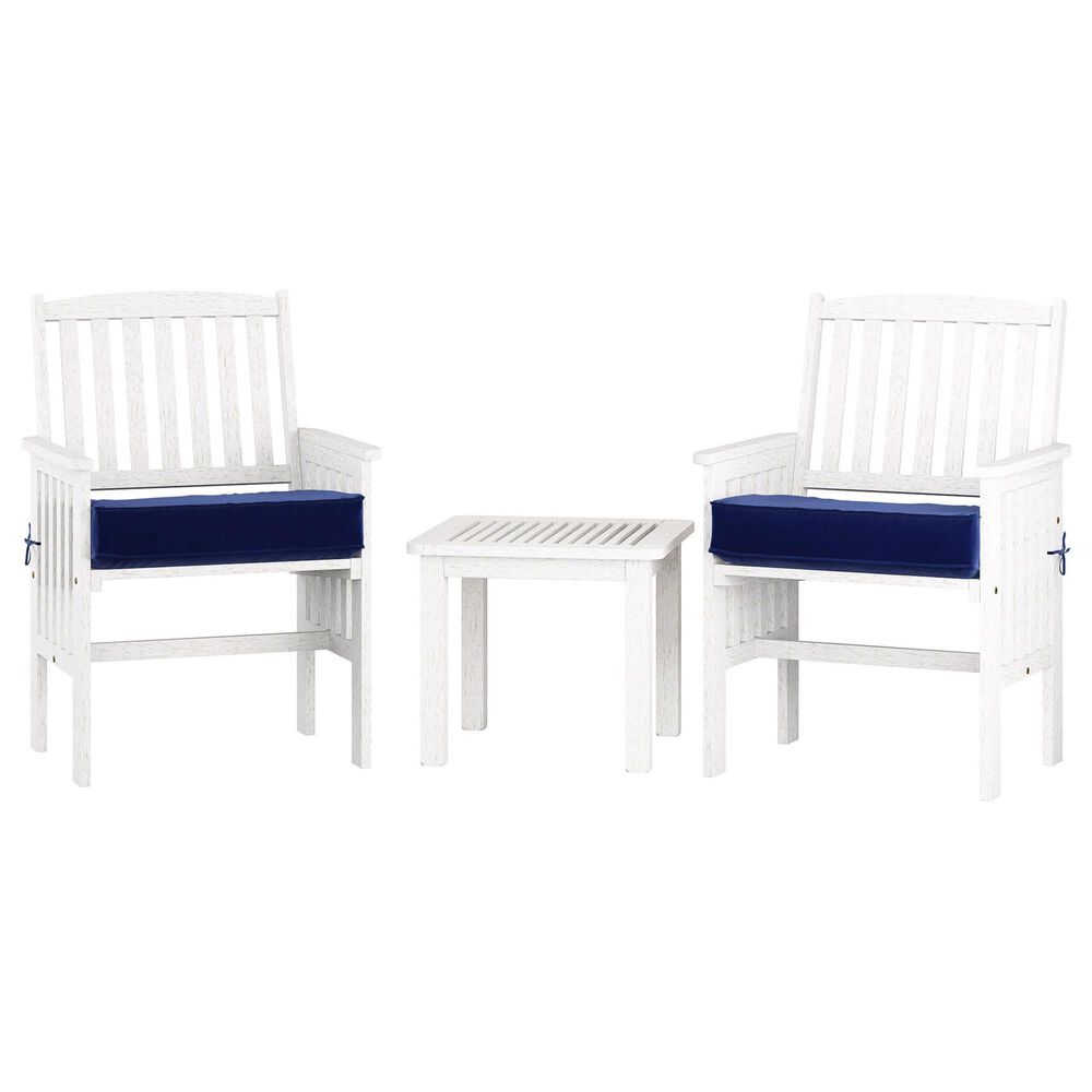 CorLiving Miramar 3-Piece Patio Chat Set in White/Navy Blue, , large