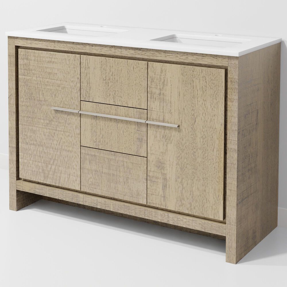 Lexora Home Lafarre 48" Double Bathroom Vanity in Rustic Acacia with 2 cm White Cultured Marble Top and Rectangular Sinks, , large