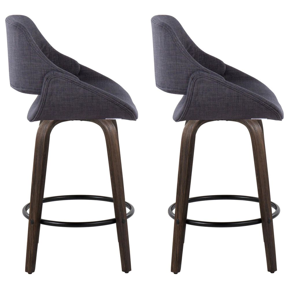 LumiSource Fabrico 26" Swivel Fixed-Height Counter Stool with Charcoal Fabric Upholstery in Black and Glazed Walnut (Set of 2), , large