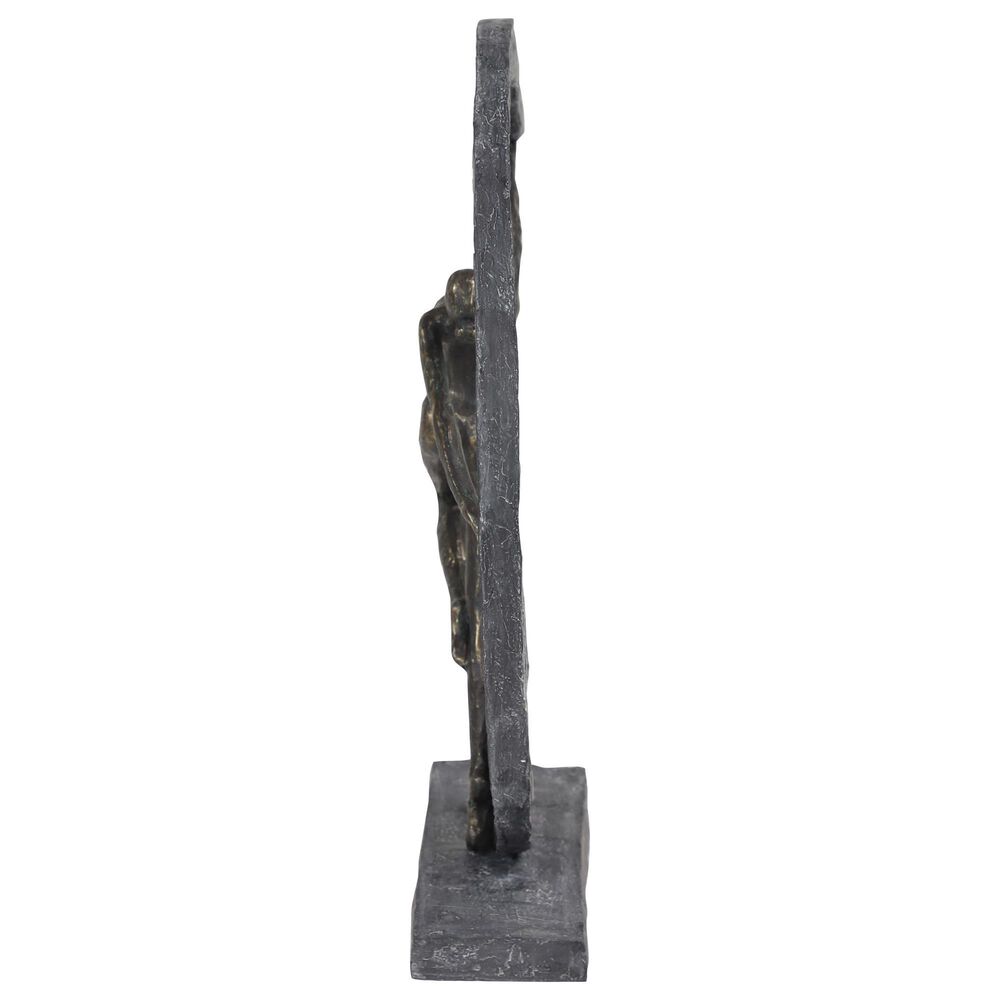 Maple and Jade 15&quot; x 12&quot; Resin Dancer and Crescent Moon Shaped Sculpture in Dark Gray and Gold, , large