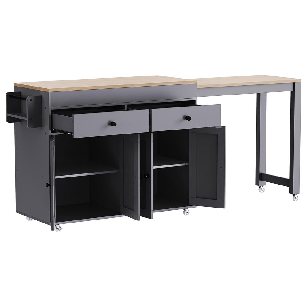 HOMLUX 75" Kitchen Island with Extendable Dining Table in Grey, , large