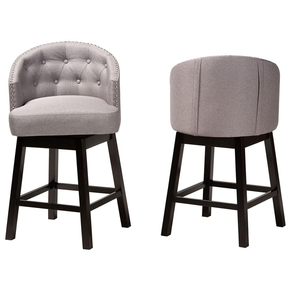 Baxton Studio Theron Swivel Counter Stool with Grey Cushion in Espresso Brown (Set of 2), , large
