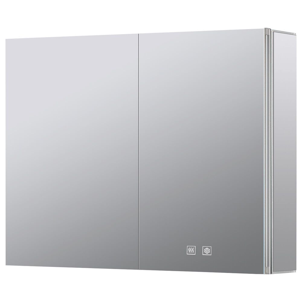 Lexora Home Corsica 36" x 28" LED Mirror Medicine Cabinet with Defogger in Aluminium, , large