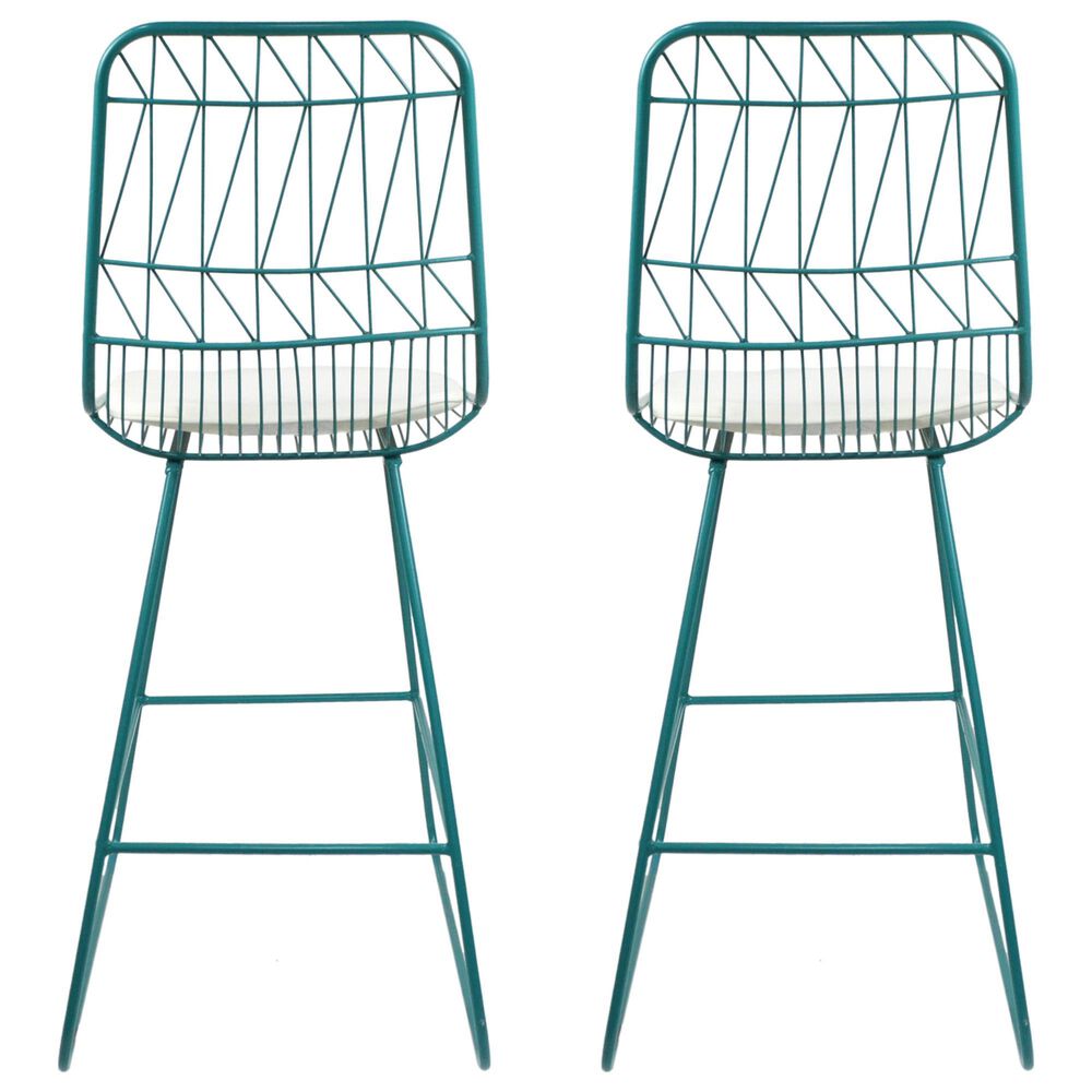 Hearth and Haven Niez Outdoor Counter Stool with Ivory Cushion in Teal &#40;Set of 2&#41;, , large