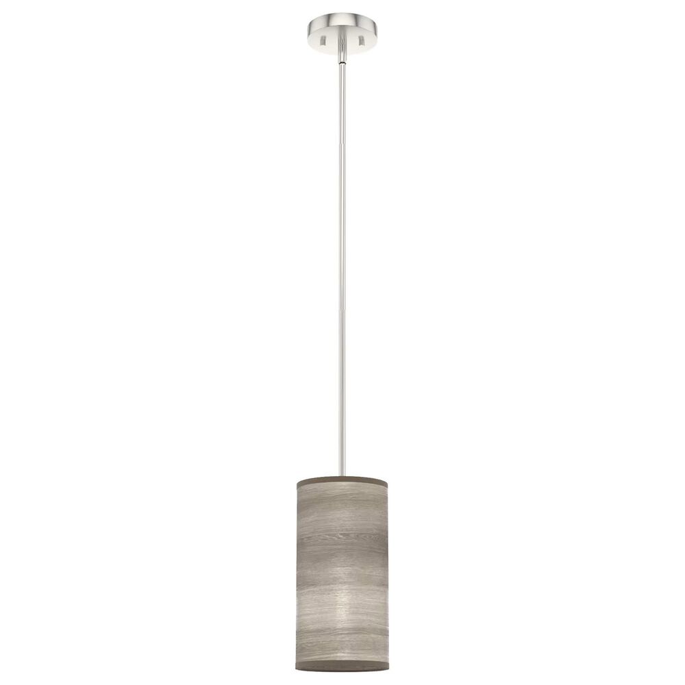 Hunter Solhaven 1-Light Mini Pendant with Light Gray Oak Shade in Brushed Nickel, , large