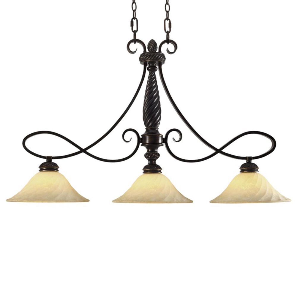 Golden Lighting Torbellino 3-Light Linear Pendant in Cordoban Bronze with Remolino Glass, , large