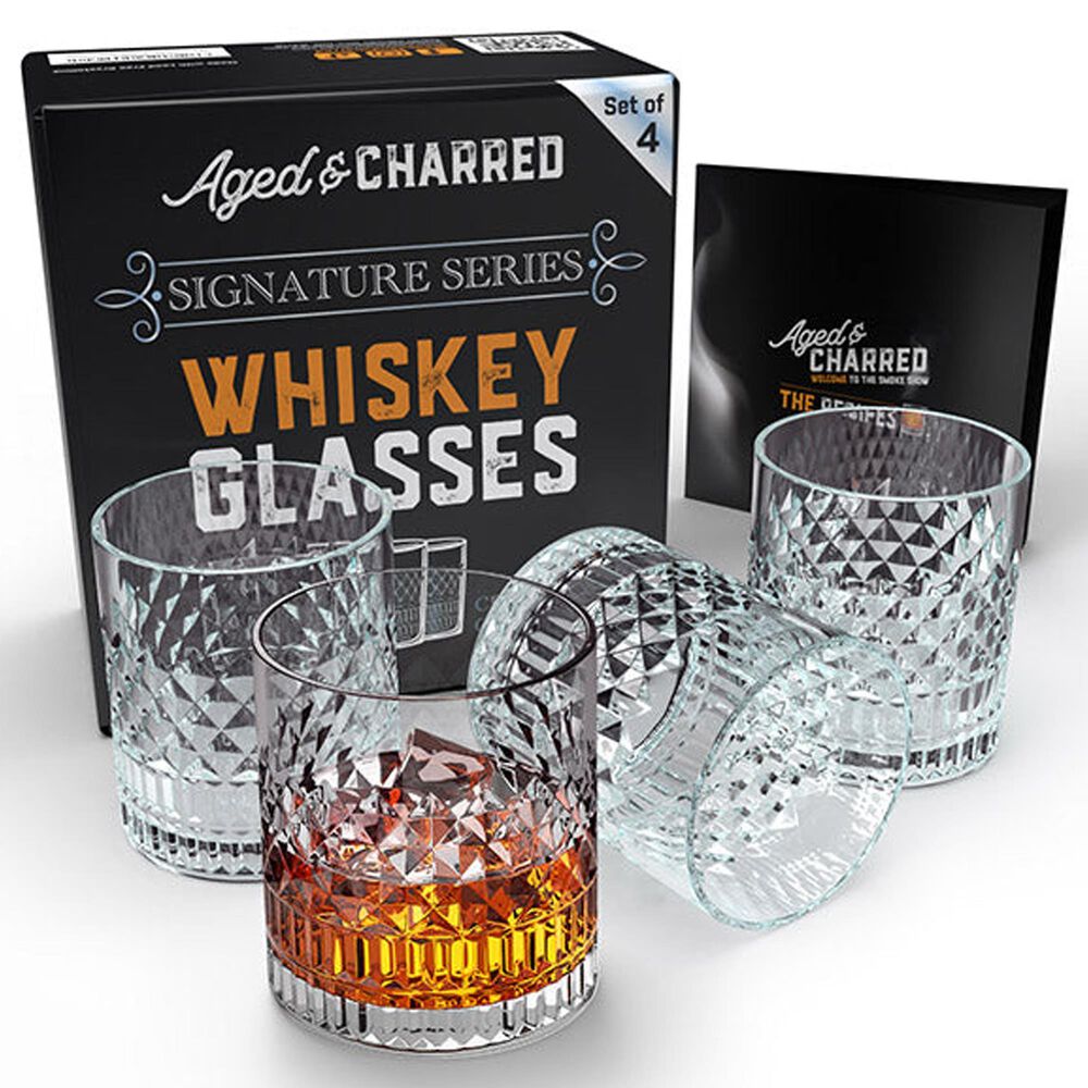 Aged & Charred Signature Whiskey Glasses in Clear (Set of 4), , large
