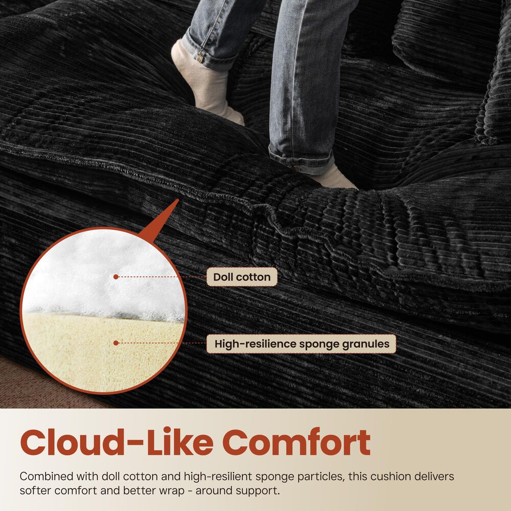 HOMLUX 112" Modern Sectional Sofa with Curved Armrests in Black, , large