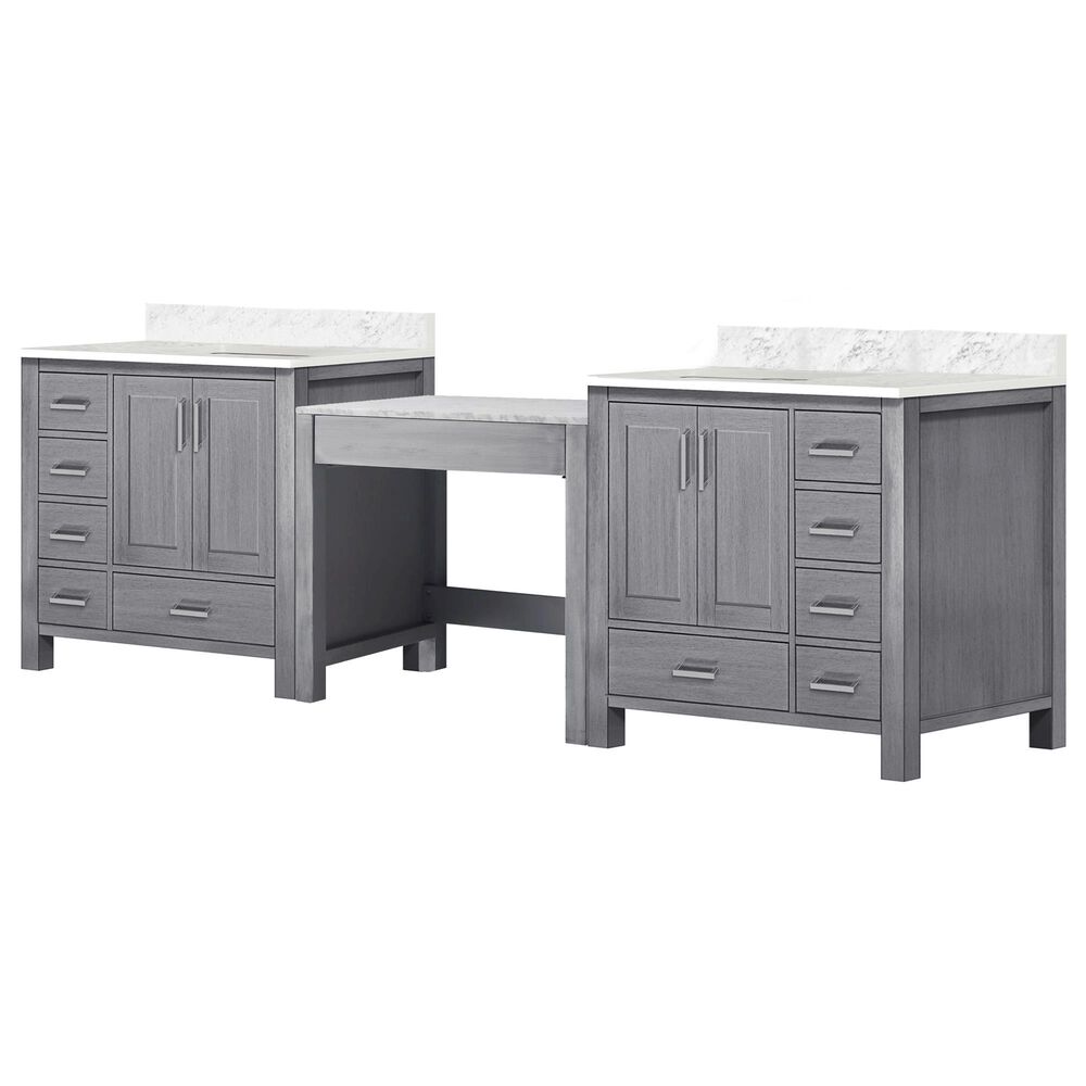 Lexora Home Coraline 102" Double Bathroom Vanity in Distressed Grey with White Carrara Marble Top and Rectangular Sinks, , large