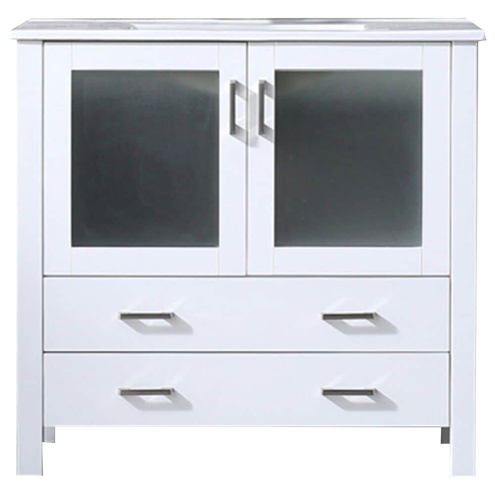 Lexora Home Volez 36" Single Bathroom Vanity in White with 2 cm White Ceramic Top and Rectangular Sink, , large
