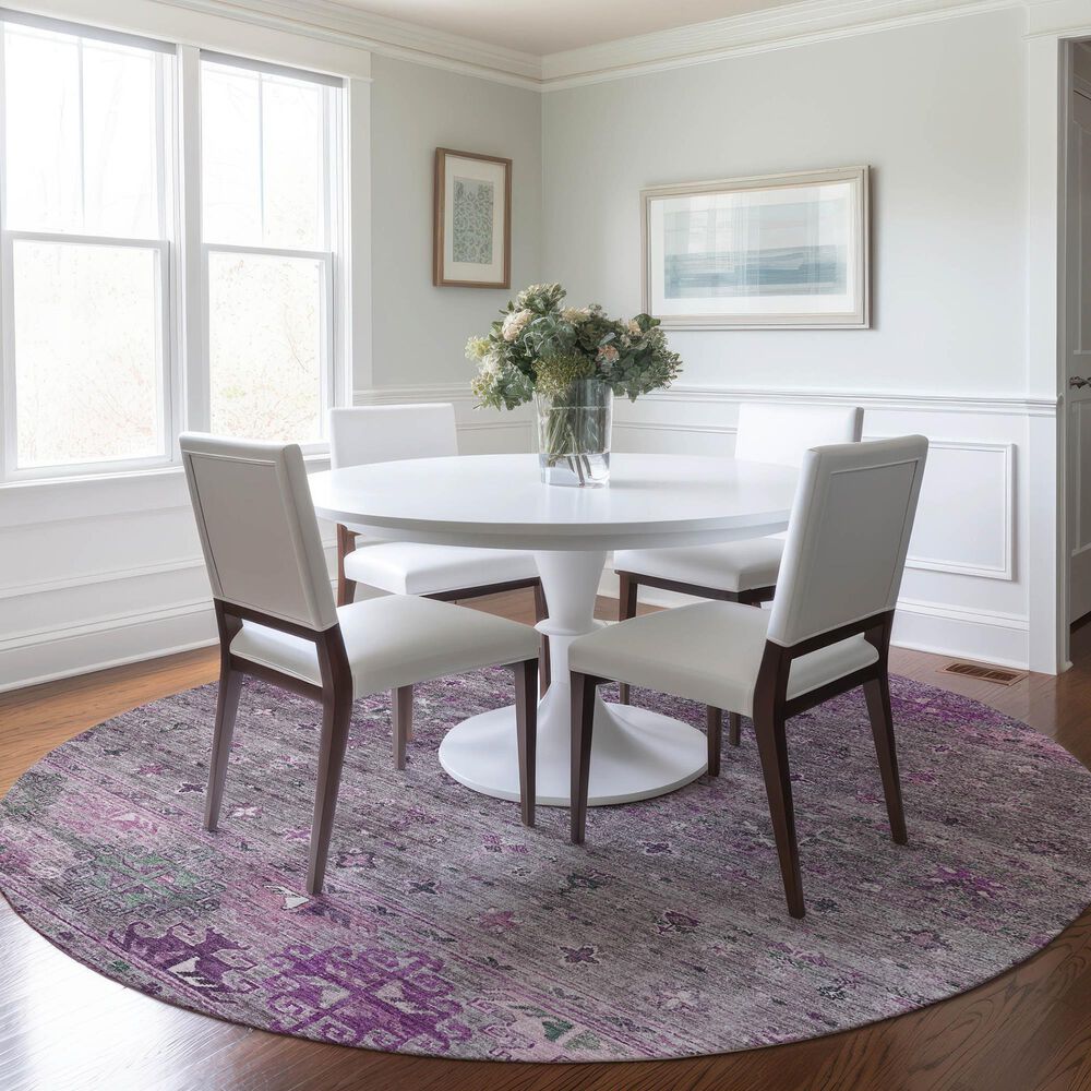 Dalyn Rug Company Karaj KJ5 8&#39; Round Purple Indoor/Outdoor Area Rug, , large