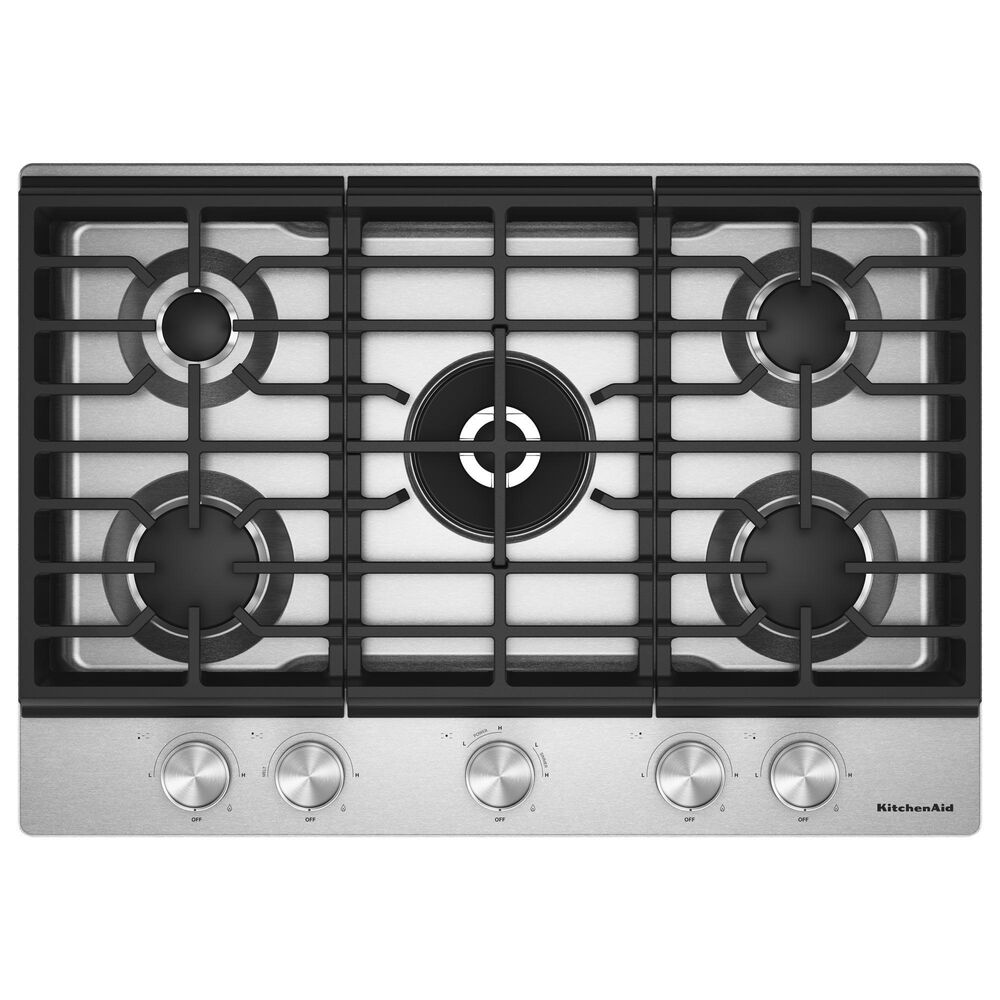 KitchenAid 30" Gas Cooktop with Aluminum Griddle and LED Backlit Knobs in Stainless Steel, , large
