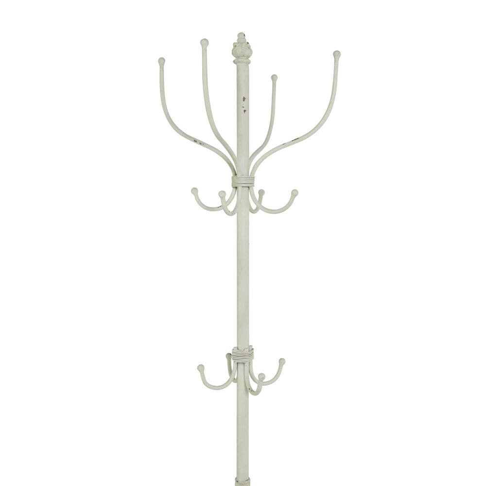 Maple and Jade 12-Hook Freestanding Coat Rack with Umbrella Storage Base in Distressed White, , large