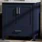 Lexora Home Jacques 30" Single Bathroom Vanity in Navy Blue with 2 cm White Carrara Marble Top and Rectangular Sink, , large